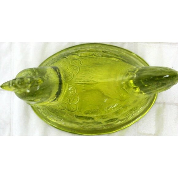 VTG Indiana Green Glass Hen Rooster Chicken Candy Dish Cover Lid Farm Country - Picture 7 of 7